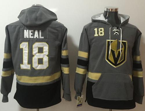 Golden Knights #18 James Neal Grey Name & Number Pullover NHL Hoodie - Click Image to Close